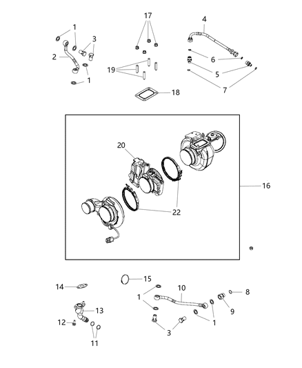 2012 Ram 3500 Pickup Turbocharger & Oil Lines/Hoses Diagram