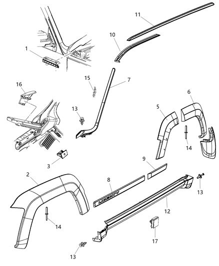 2011 Jeep Liberty Side Molding, Front Driver Side Diagram for 5KV87XS9AA