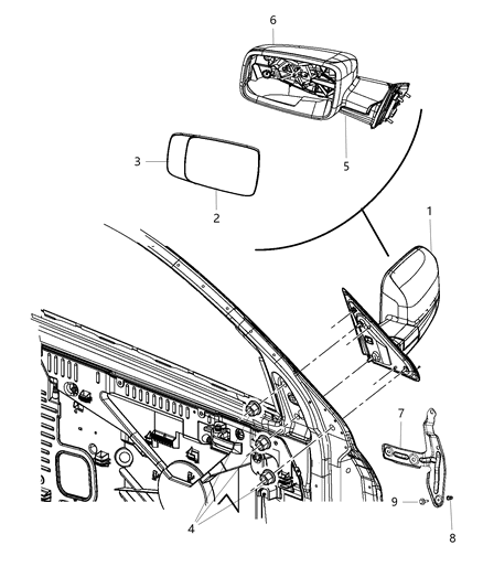 2014 Ram 4500 Mirror Outside Rearview Diagram for 68142671AD