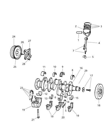 2003 Dodge Ram Van Crankshaft , Piston & Torque Converter Diagram 1 - Thumbnail