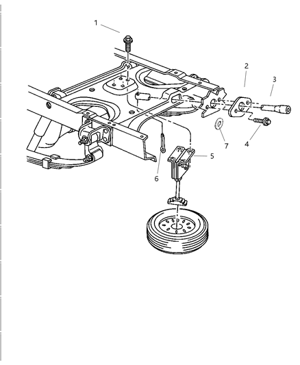 2002 Dodge Ram 3500 Regular Cab Spare Wheel, Underbody Mounting Diagram