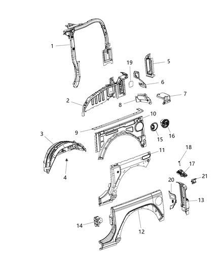 2020 Jeep Wrangler Striker Reinforcement, Rear Passenger Side Diagram for 68302958AB