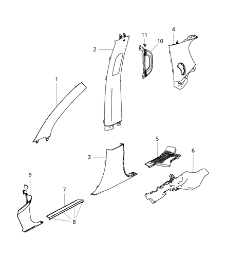 2015 Dodge Durango Panel B Pillar Upper Trim Diagram for 1GP92DX9AG