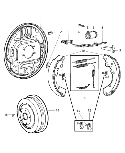 2010 Dodge Dakota Spring Kit Brake Shoe Return Diagram for 68000250AB