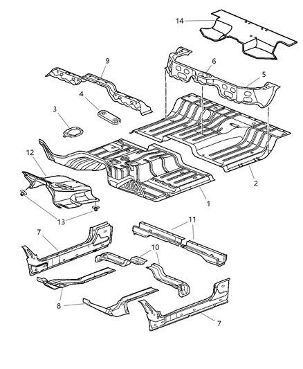 2003 Dodge Ram 3500 Crossmember Rear Floor Diagram for 55276029AB