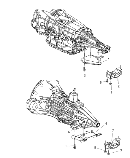 2004 Dodge Ram 1500 Bracket And Insulator Transmission Support Diagram for 52021320AB