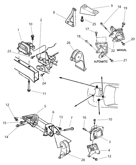 1998 Chrysler Sebring Convertible Engine Mounts Diagram 1 - Thumbnail