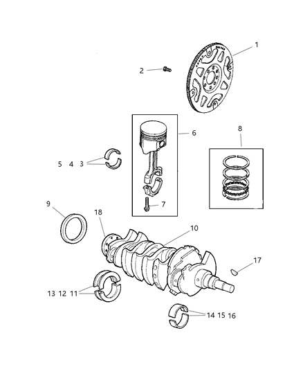2004 Jeep Wrangler Crankshaft , Pistons , Flywheel & Torque Converter Diagram 1 - Thumbnail