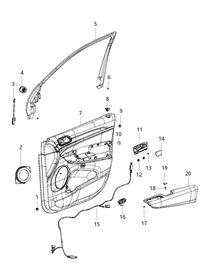 2021 Dodge Durango Door Trim Panel Cap, Black, Rear Inner Driver Side Diagram for 6CX24DX9AB