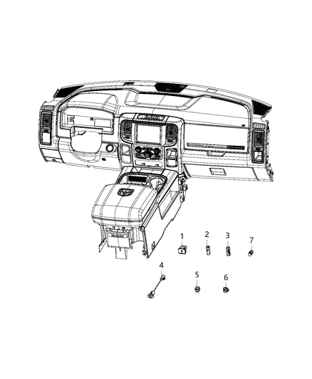 2017 Ram 3500 Cab Chassis(<10K lb.) Power Outlet, Dash & Console Diagram