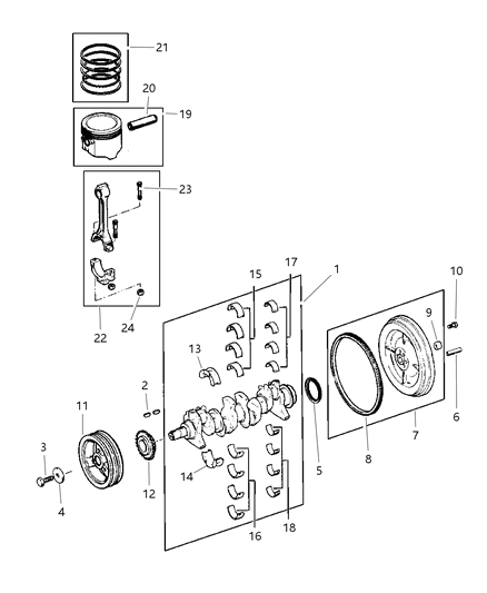 2001 Dodge Dakota Crankshaft , Piston And Torque Converter Diagram 1 - Thumbnail