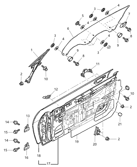 2001 Chrysler Sebring Coupe Front Doors Panel & Glass Diagram