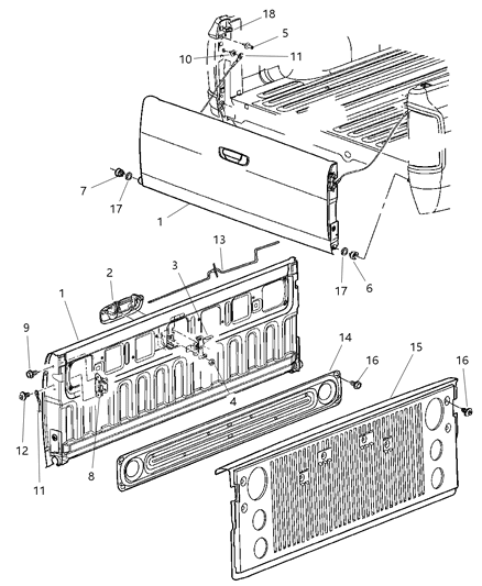 2003 Dodge Ram 1500 Latch Tailgate Diagram for 55275952AA