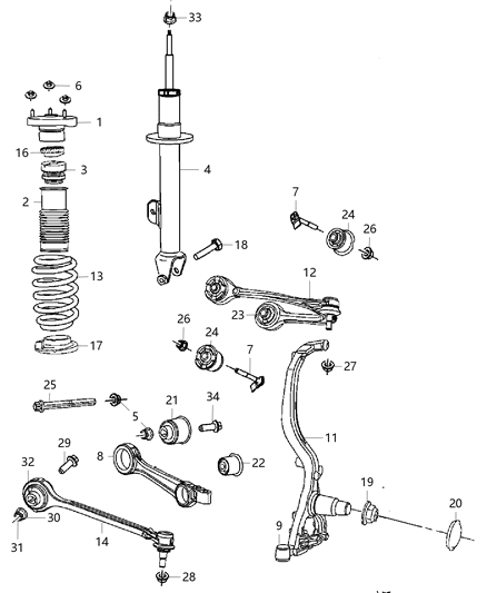 2011 Dodge Challenger Shock Absorber Suspension Front Diagram for 68079071AC