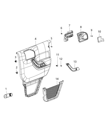 2018 Jeep Wrangler JK (Previous-generation) Rear Door Trim Panel Diagram 1 - Thumbnail
