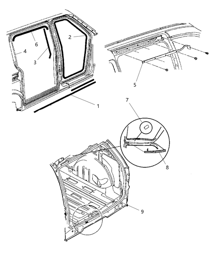 2004 Chrysler Town & Country Weatherstrip Sliding Door B Pillar Diagram for 4894534AA