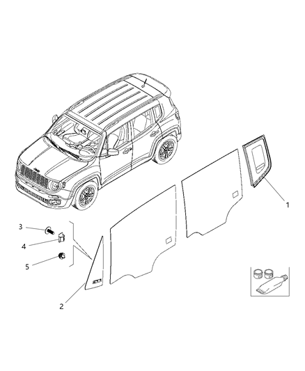 2018 Jeep Renegade Quarter Glass, Rear Passenger Side Diagram for 68438136AA