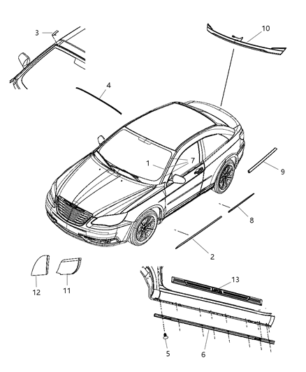 2012 Chrysler 200 Side Molding, Front Passenger Side Diagram for 5303674AD