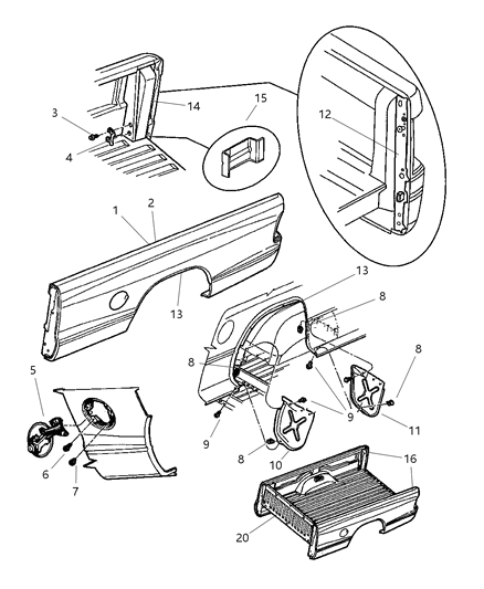 2004 Dodge Dakota Plug Body Bedliner, Plastic Diagram for 55362785AA
