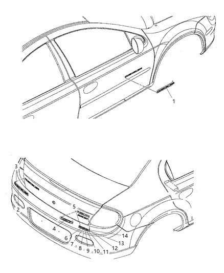 2003 Dodge Neon Nameplate Medallion Ram Head Front Fascia Diagram for 5303576AB