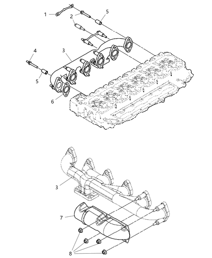 2007 Dodge Ram 2500 Exhaust Manifold , Exhaust Manifold Heat Shield And Mounting Diagram 1 - Thumbnail
