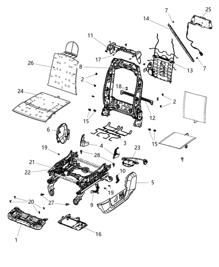 2014 Ram 3500 Cab Chassis Adjusters, Recliners & Shields - Driver Seat Diagram