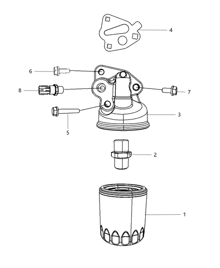 2008 Dodge Grand Caravan Engine Oil Filter , Adapter & Housing & Splash Guard Diagram 2 - Thumbnail