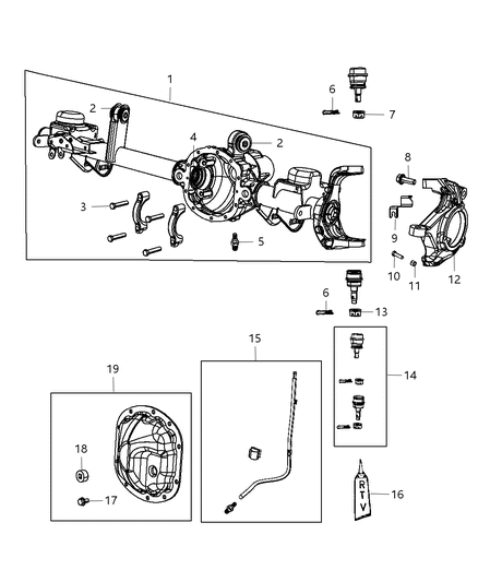 2013 Jeep Wrangler Housing And Vent of Front Axle; Differential And Drive Line Diagram 2 - Thumbnail