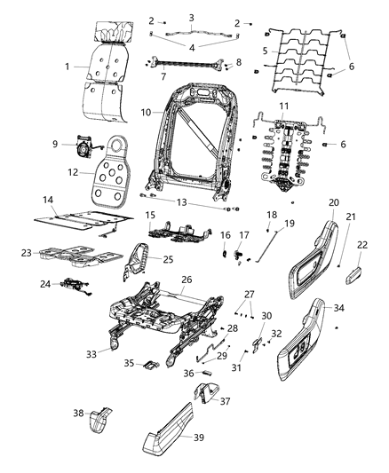 2019 Ram 1500 New Style Adjusters, Recliners & Shields - Driver Seat Diagram