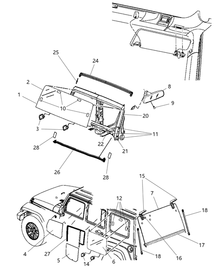 2008 Jeep Wrangler Windshield Frame, Front Diagram for 68002334AD