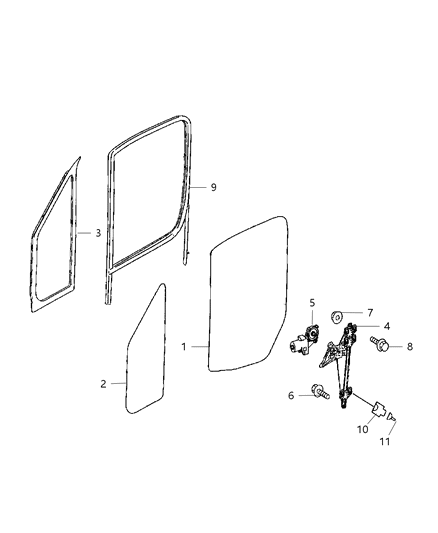 2009 Dodge Sprinter 3500 Front Door - Window Regulator & Glass Diagram