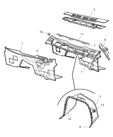 1999 Dodge Ram Wagon Dash Panel Diagram for 55346563AC