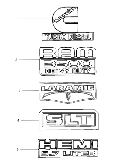 2012 Ram 3500 Cab Chassis Nameplates - Emblem & Medallions Diagram