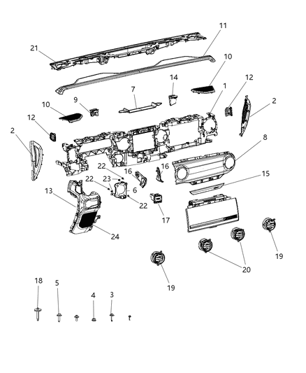 2018 Jeep Wrangler All-new Model Instrument Panel, Upper Diagram