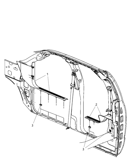2014 Ram 3500 Cab Chassis Cowl Side Panel & Scuff Plates Diagram