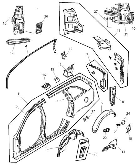 2005 Chrysler Pacifica Panel Bodyside Aperture Front Diagram for 5101985AB