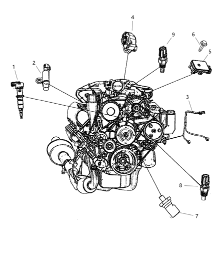 2009 Jeep Grand Cherokee Sensors - Engine Diagram 2 - Thumbnail