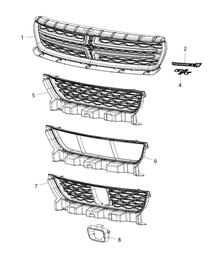 2016 Dodge Charger Upper Grille, Black, Front Diagram for 5PP33DX8AB