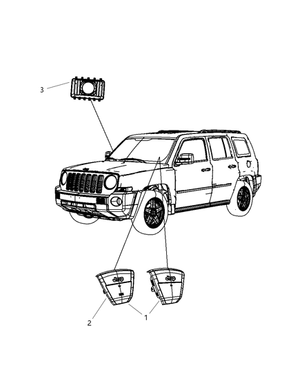 2010 Jeep Compass Driver Inflator Module, Beige/Slate Gray, Driver Side Diagram for YD59DK7AF