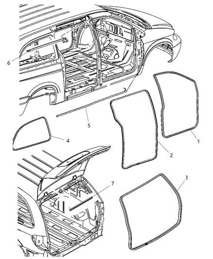 2007 Dodge Caravan Weatherstrips of Body - Sheet Metal Except Doors Diagram