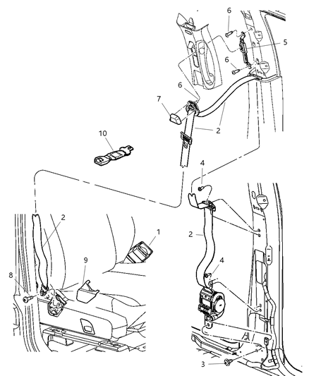 2004 Dodge Durango Seat Belt Front Inner Diagram for UW601D5AB