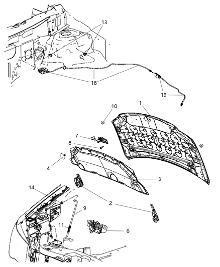 2008 Chrysler Town & Country Release Hood Latch Cable Diagram for 5109272AA