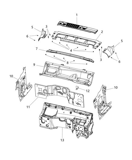 2018 Jeep Wrangler All-new Model Cowl, Dash Panel & Related Parts Diagram