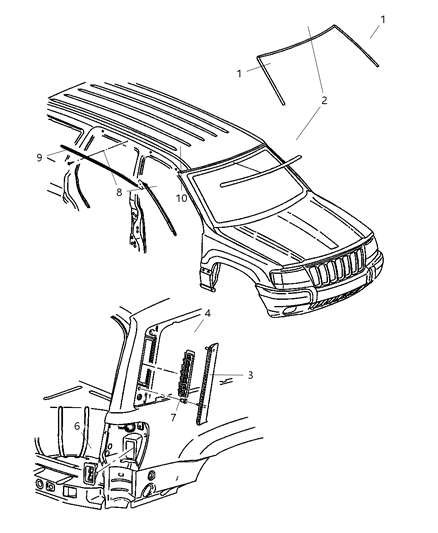 1999 Jeep Grand Cherokee Exhauster Quarter Panel Diagram for 55136280AB