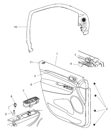 2011 Jeep Grand Cherokee Armrest Front Door Trim With Pull Cup Diagram for 1VU651X9AA