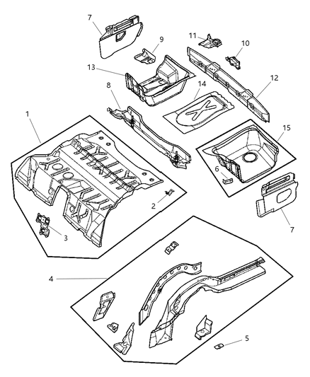 2007 Chrysler Crossfire Reinforcement Rear Floor Pan Closure To Spare Tire Closure Diagram for 5097972AA