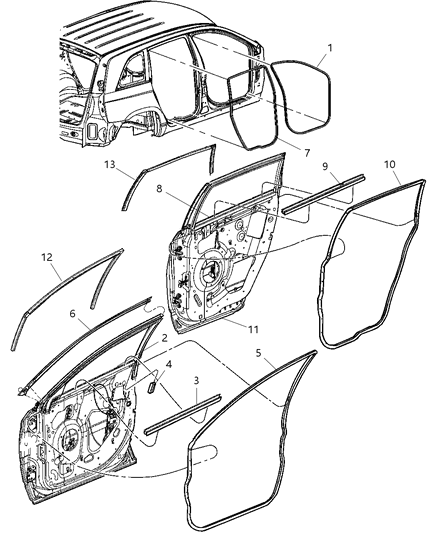 2004 Chrysler Pacifica Weatherstrip Front Door Mounted Diagram for 4894299AA