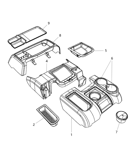 2011 Ram 3500 Console Floor Rear Diagram for 1EB18DK2AA
