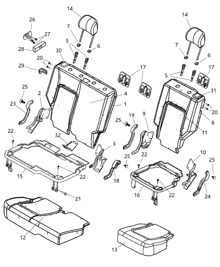 2006 Jeep Liberty Cover And Pad Cushion 65% Diagram for 1BD121D5AA