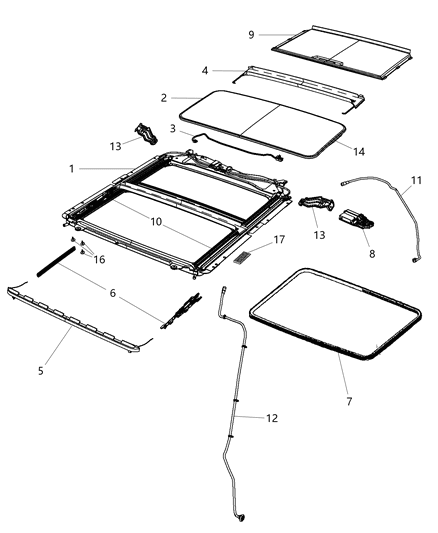 2012 Ram 1500 Sunroof Frame Bracket, Passenger Side Diagram for 68049130AA